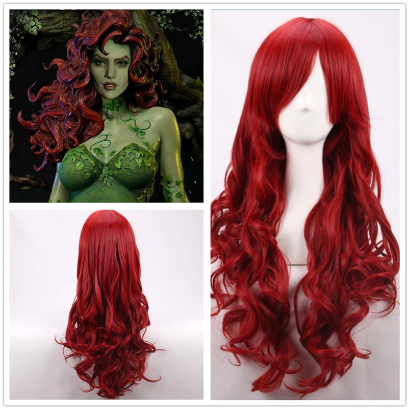 Anime Cosplay With Red Hair - Perruques synthétiques longues ondulées rouge foncé